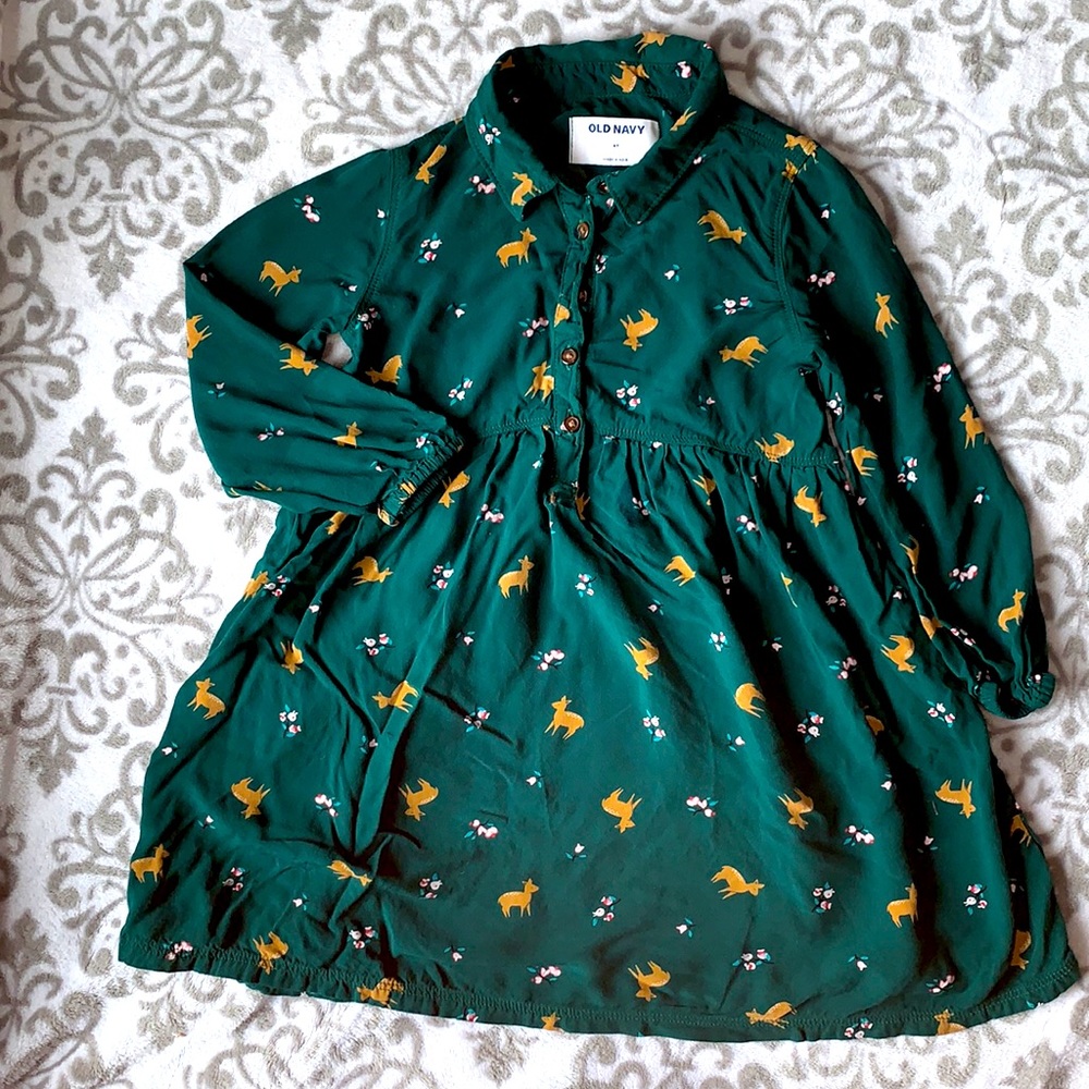 Old Navy Green Deer Dress 4T